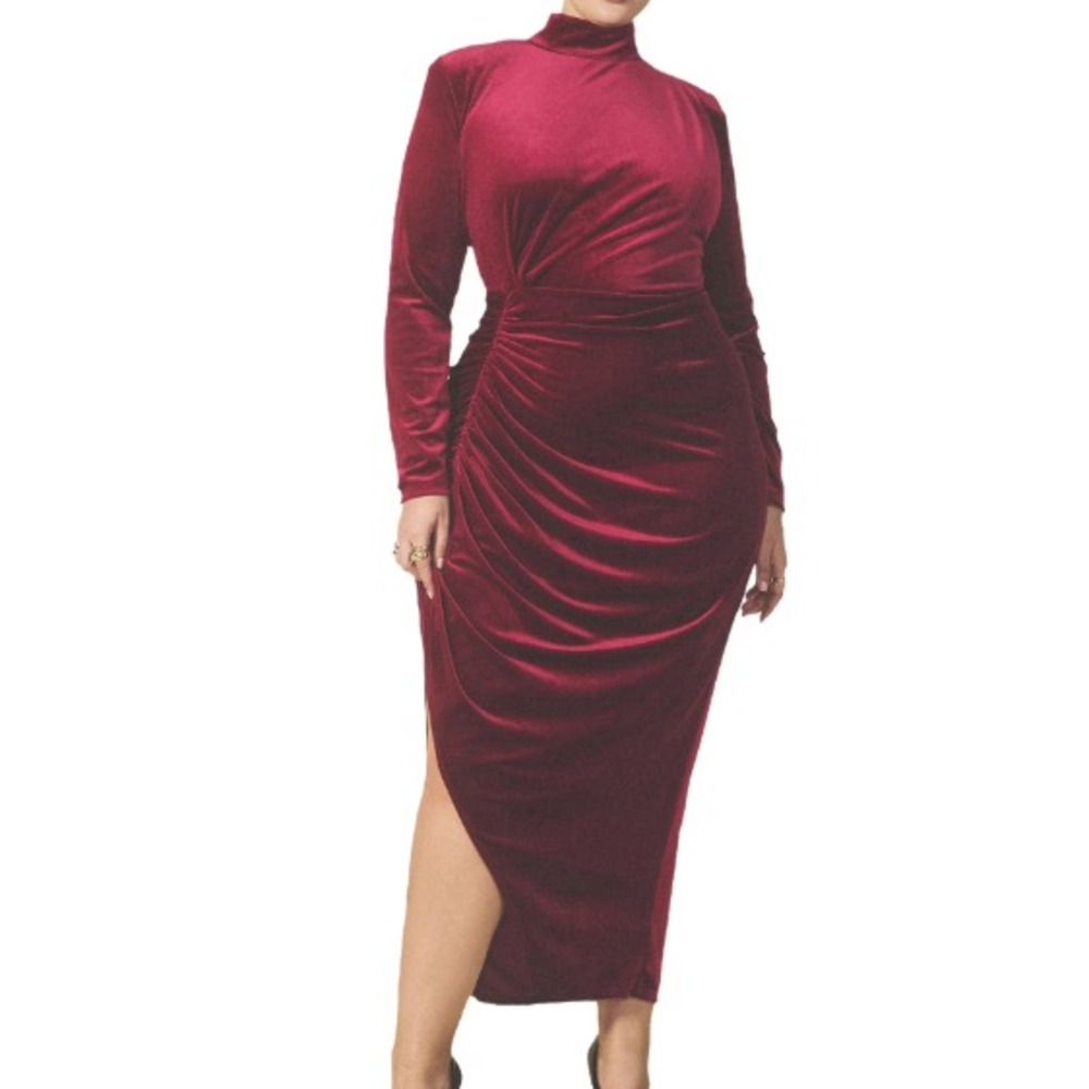 Elegant Velvet Burgundy Dress